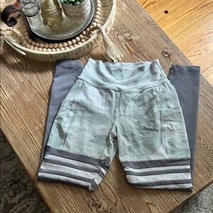 Bombshell Sportswear Green and Gray Leggings with Striped Detail